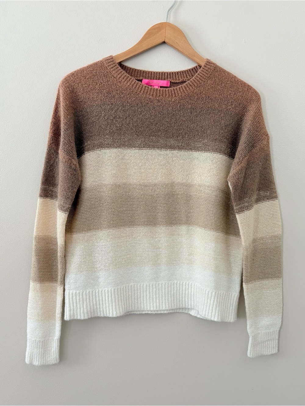 Lilly Pulitzer Elannie Sweater brown striped ombre wool blend crewneck Size M